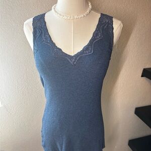 INC International Concepts Navy Lace Accent Top